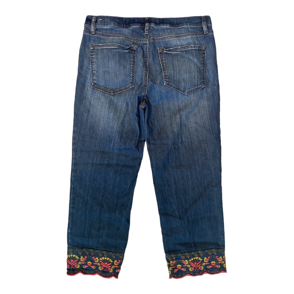 LOFT Jeans Crop Straight Denim Dark Wash with Embroidery on Leg Size 6 V621